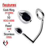 LeLuv Eyro Anal Hook with Cock Ring and Egg | Stainless Steel Prostate Massager