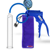 Jacvac Penis Pump | Blue NPT Handle + Gauge, Silicone Hose | 12" x 1.65" Round Flange Cylinder 