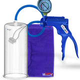 Jacvac Penis Pump | Blue NPT Handle + Gauge, Silicone Hose | 12" x 4.50" Round Flange Cylinder 