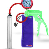 Jacvac Penis Pump | Green NPT Handle + Protected Gauge, Silicone Hose | 12" x 1.3" Thick-Walled Penis Cylinder