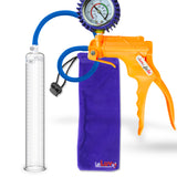 Jacvac Penis Pump | Orange NPT Handle + Protected Gauge, Silicone Hose | 12" x 1.65" Round Flange Cylinder 