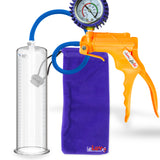 Jacvac Penis Pump | Orange NPT Handle + Protected Gauge, Silicone Hose | 12" x 3.00" Round Flange Cylinder 