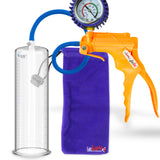 Jacvac Penis Pump | Orange NPT Handle + Protected Gauge, Silicone Hose | 12" x 3.25" Round Flange Cylinder 