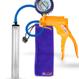 Jacvac Penis Pump | Orange NPT Handle + Protected Gauge, Silicone Hose | 12" x 1.3" Thick-Walled Penis Cylinder