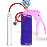 Jacvac Penis Pump | Pink NPT Handle + Gauge, Silicone Hose | 12" x 1.35" Round Flange Cylinder 