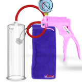 Jacvac Penis Pump | Pink NPT Handle + Gauge, Silicone Hose | 12" x 3.25" Round Flange Cylinder 