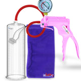 Jacvac Penis Pump | Pink NPT Handle + Gauge, Silicone Hose | 12" x 3.50" Round Flange Cylinder 