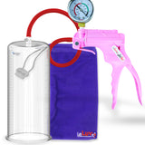 Jacvac Penis Pump | Pink NPT Handle + Gauge, Silicone Hose | 12" x 4.50" Round Flange Cylinder 