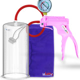 Jacvac Penis Pump | Pink NPT Handle + Gauge, Silicone Hose | 12" x 5.00" Round Flange Cylinder 