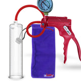 Jacvac Penis Pump | Red NPT Handle + Gauge, Silicone Hose | 12" x 2.50" Round Flange Cylinder 