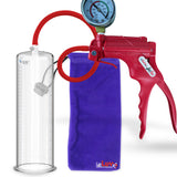 Jacvac Penis Pump | Red NPT Handle + Gauge, Silicone Hose | 12" x 3.25" Round Flange Cylinder 