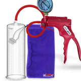 Jacvac Penis Pump | Red NPT Handle + Gauge, Silicone Hose | 12" x 3.50" Round Flange Cylinder 