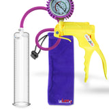 Jacvac Penis Pump | Yellow NPT Handle + Protected Gauge, Silicone Hose | 12" x 2.125" Round Flange Cylinder 