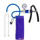 PRIMO Lite Penis Pump | Blue Handle + Gauge, Silicone Hose | 9" x 1.65" Round Flange Cylinder 