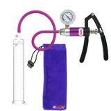 PRIMO Lite Penis Pump | Purple Handle + Gauge, Silicone Hose | 9" x 1.35" Round Flange Cylinder 