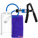 PRIMO Pro+ Handle Penis Pump | Blue Handle, Silicone Hose | 9" x 4.50" Round Flange Cylinder 