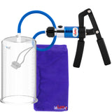 PRIMO Pro+ Handle Penis Pump | Blue Handle, Silicone Hose | 9" x 5.00" Round Flange Cylinder 