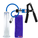 PRIMO Pro+ Handle Penis Pump | Blue Handle, Silicone Hose | 12" x 2.25" Wide Flange Cylinder