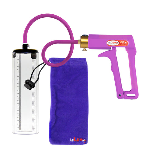 LeLuv Maxi Premium Penis Pump - Purple Handle & Silicone Hose - Thick-Walled Cylinder