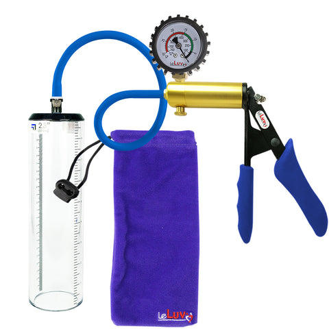 LeLuv Ultima Premium Penis Pump - Blue Silicone Grips and Hose - Thick-Walled Cylinders