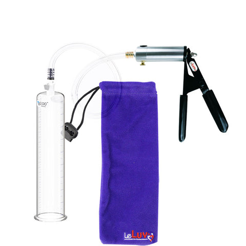 Penis Pump LeLuv Silver Ultima | Black Rubber Grip, Clear Hose | Choose Cylinder