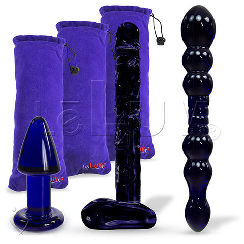 LeLuv Glass Dark Nights 3 Piece Gift Set Dildos & Butt Plug