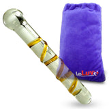 LeLuv Glass Dildo Clear Large Straight Shaft with Swirls and Round Handle